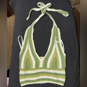 Hollister Green and White Knit Halter Top